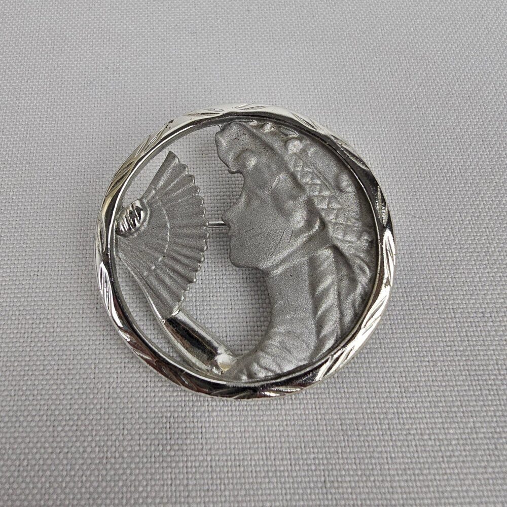 Vintage Art Nouveau Silver Lady Face Brooch